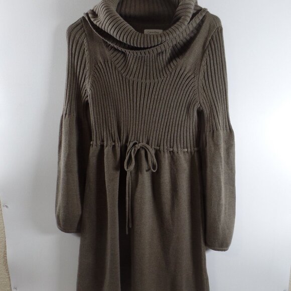 Calvin Klein Cable Knit  Army Green/Brown Sweater Dress Women's Large - Picture 1 of 5